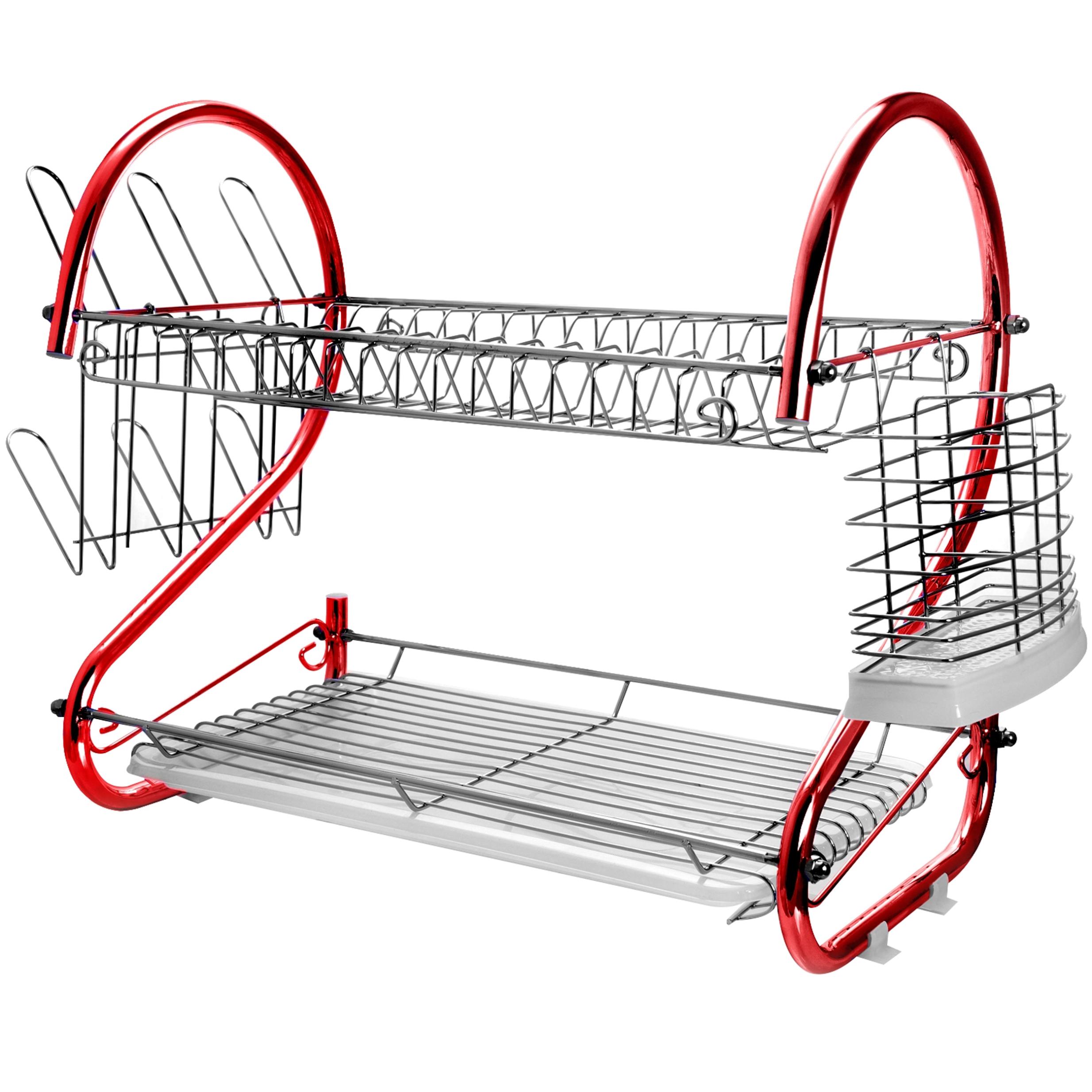Affordable MegaChef 16 Inch Two Shelf Iron Wire Dish Rack in Red for ...
