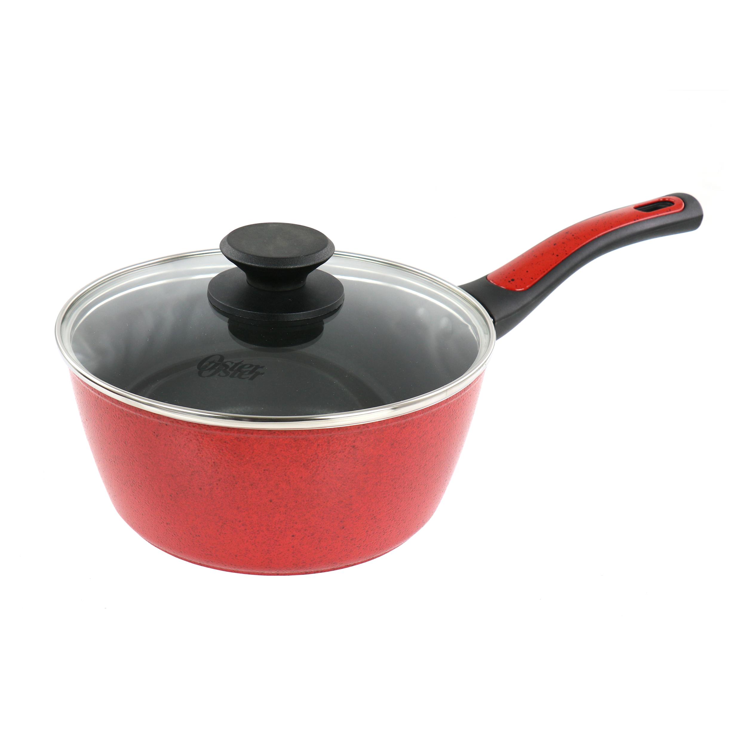 Oster - Claybon 2.2 Quart Nonstick Saucepan With Lid in Speckled - Red - Thumbnail 3